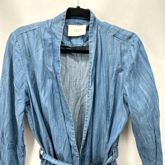 JUST Female Rigmor Kimono Blouse Size S Chambray Blue Wrap Preppy Coastal City - Picture 2 of 12